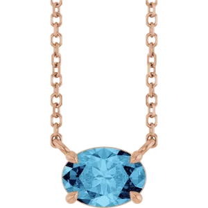14K Rose Natural Aquamarine 14K Gold Necklace