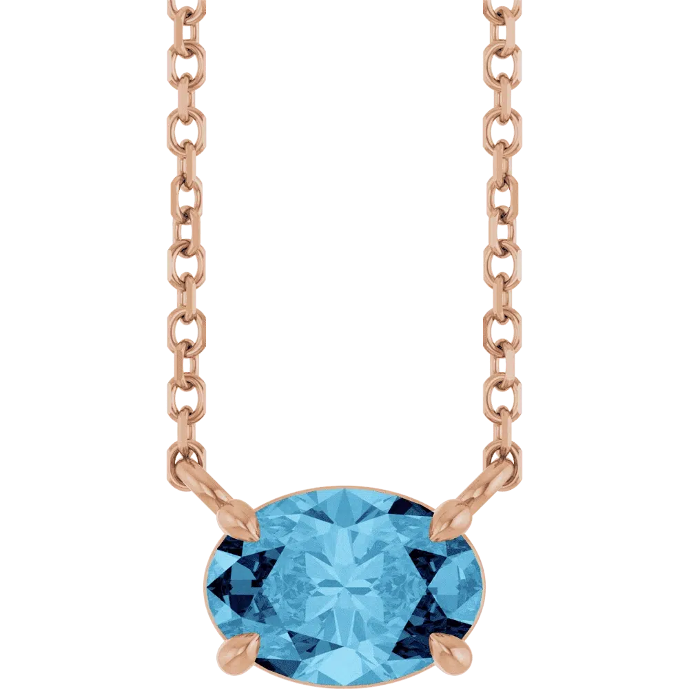 14K Rose Natural Aquamarine 14K Gold Necklace