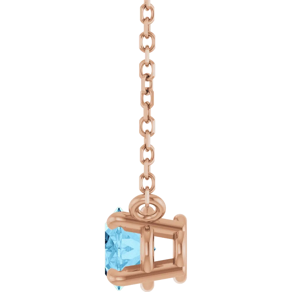 14K Rose Natural Aquamarine 14K Gold Necklace