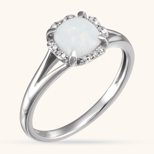 Halo-Style 14K White Gold Birthstone Ring