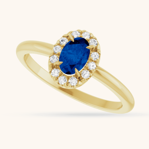 Gold Ring French-Set Halo blue