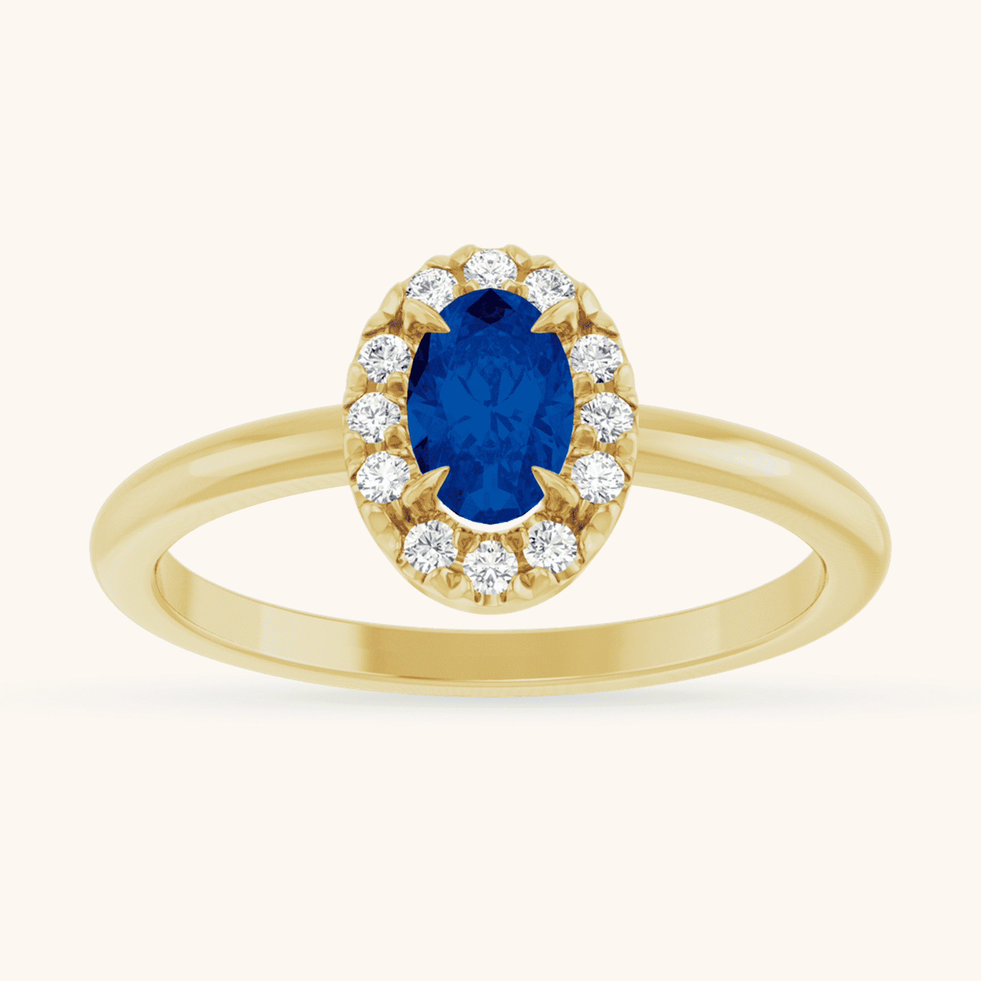 Gold Ring French-Set Halo blue