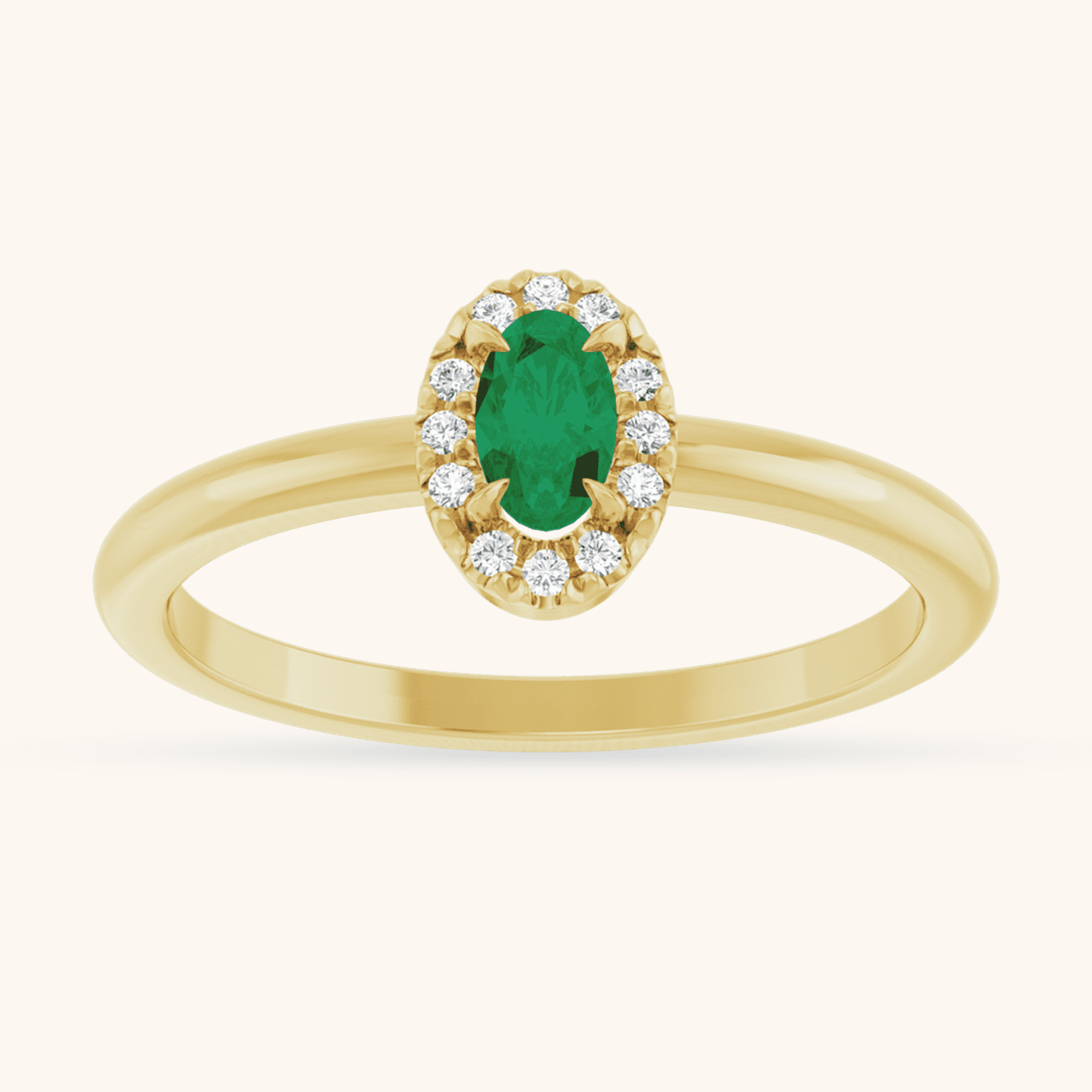 Gold Ring French-Set Halo Green
