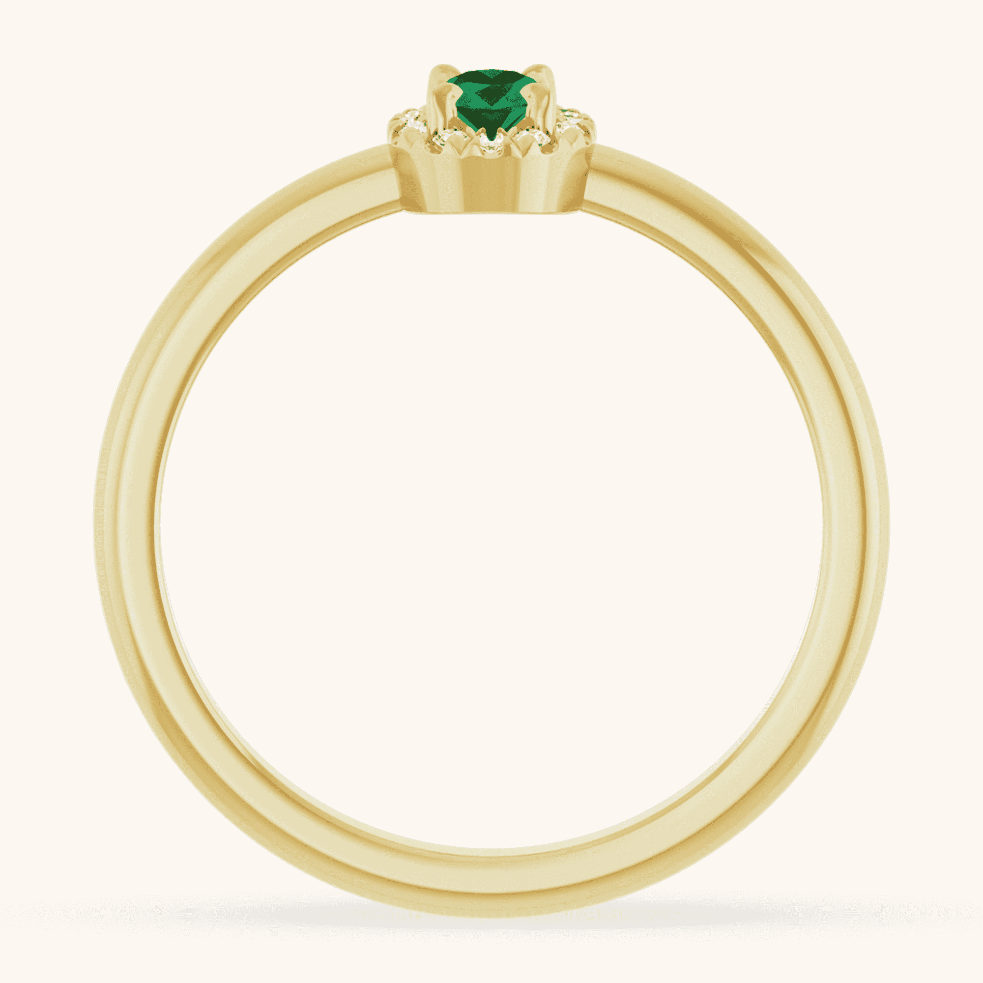 Gold Ring French-Set Halo Green