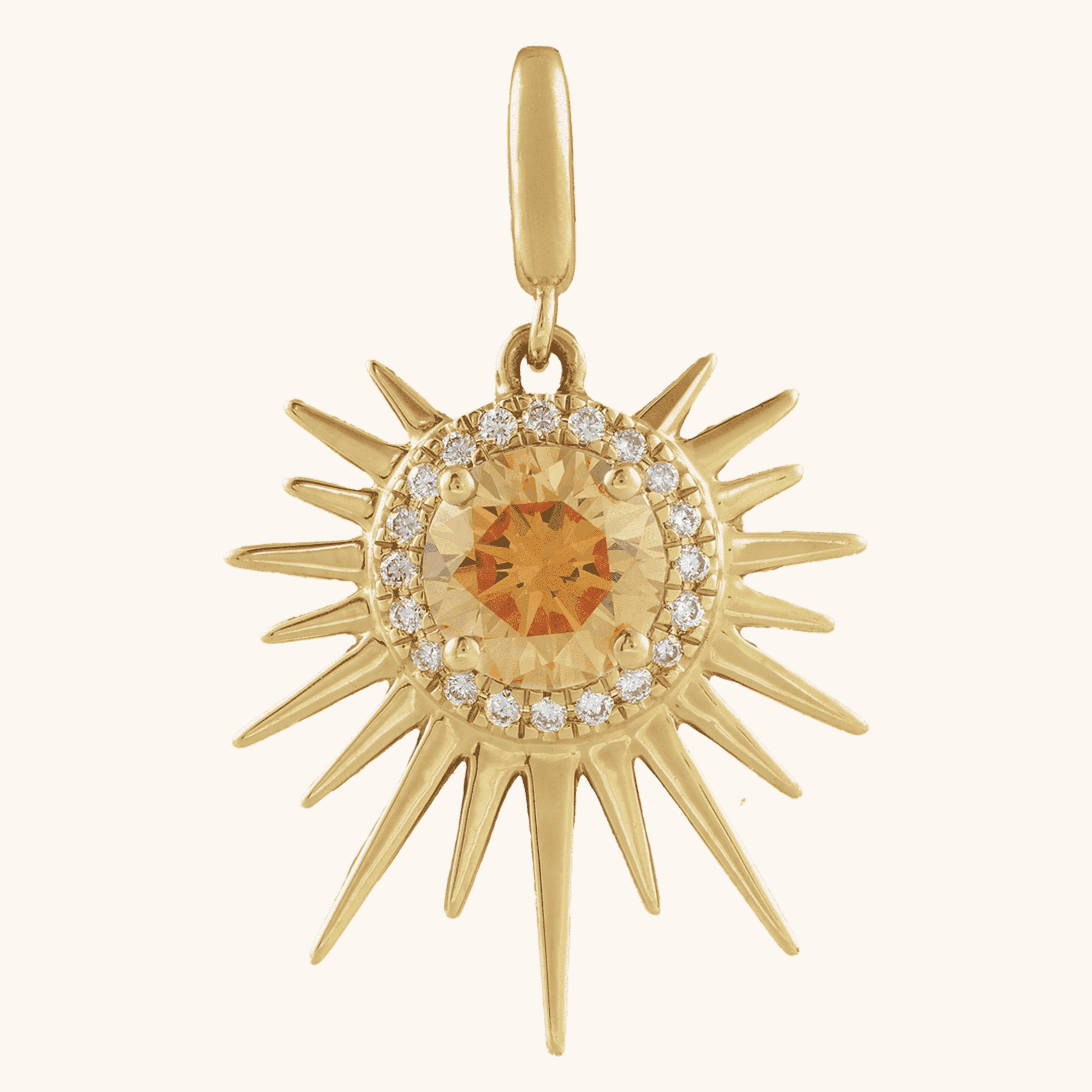 Gold Sun Necklace with Citrine & Diamond Halo