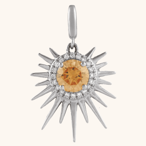 Gold Sun Necklace with Citrine & Diamond Halo