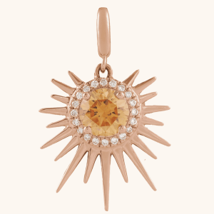 Gold Sun Necklace with Citrine & Diamond Halo