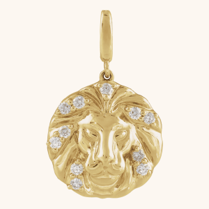 Gold Diamond Necklace Lion Pendant